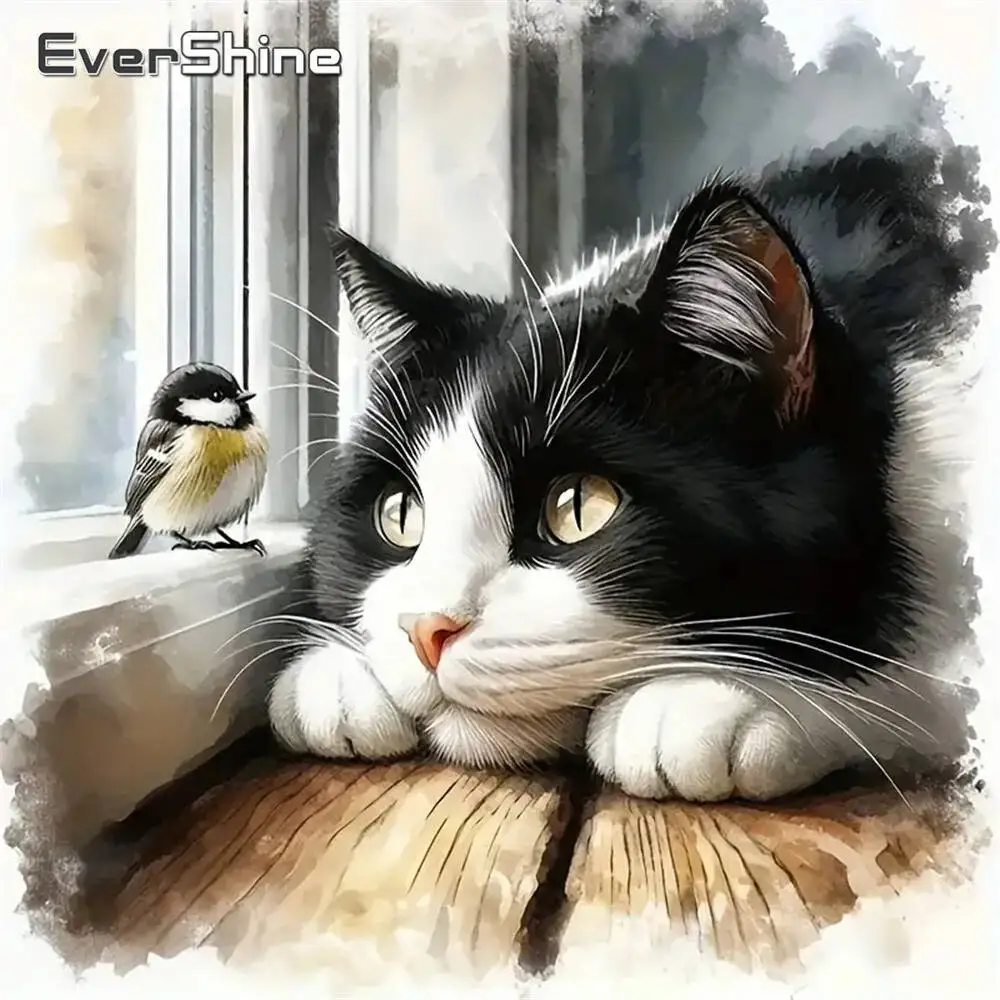 Evershine Cat Diamond Embroidery Animal Painting Bird DIY Window Pattern For Adults Beginners Diamond Mosaic Unique Gift