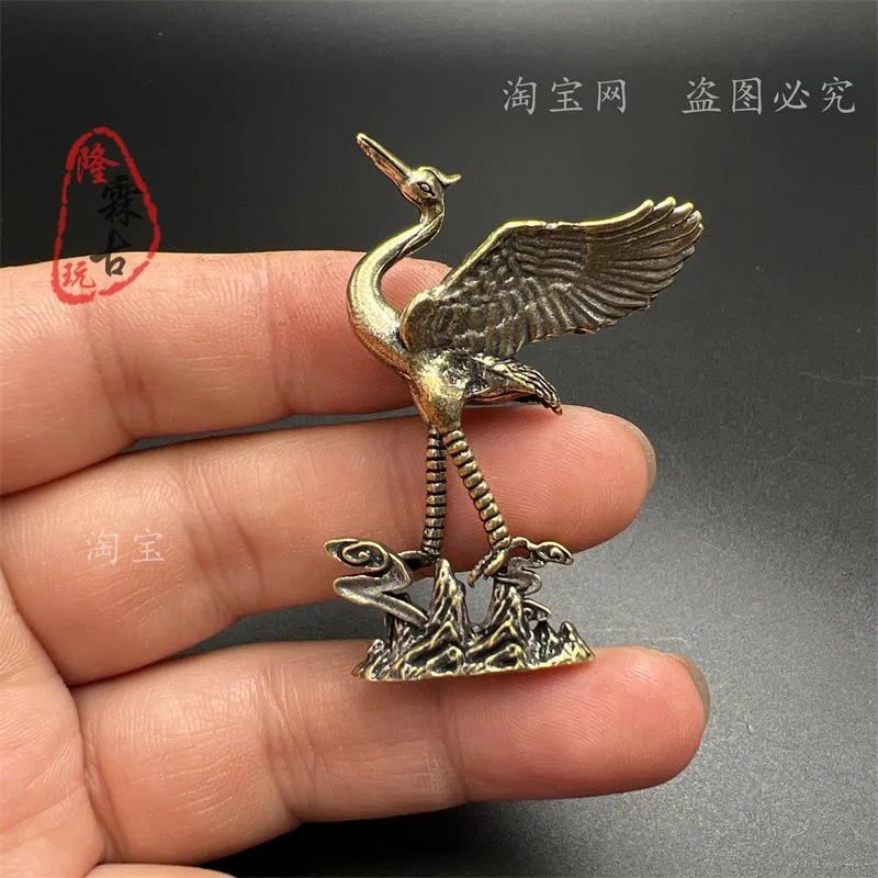 Miscellaneous vintage brass small tea pet tea play copper cast crane desktop mini knick-knacks