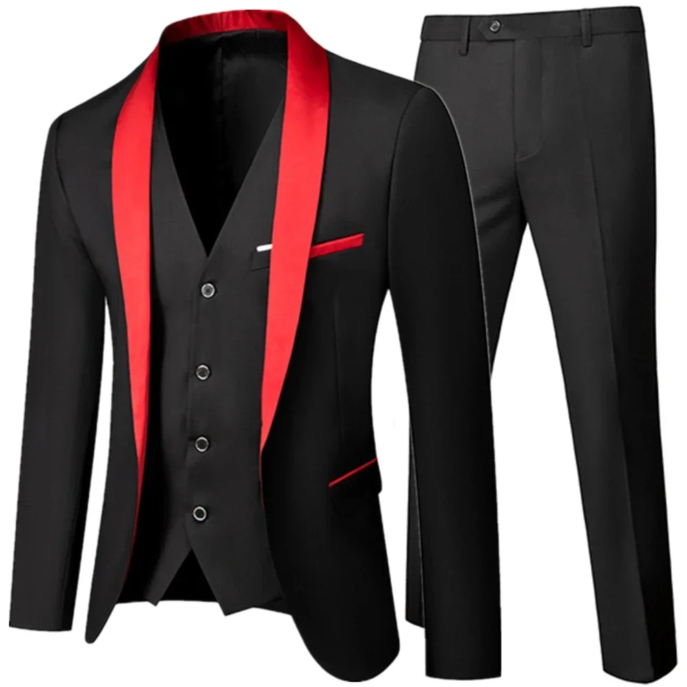 Black Men Autumn Wedding Party Three Pieces Set Large Size 5XL 6XL Male Blazer Coat Pants and Vest Fashion Slim Fit Suit