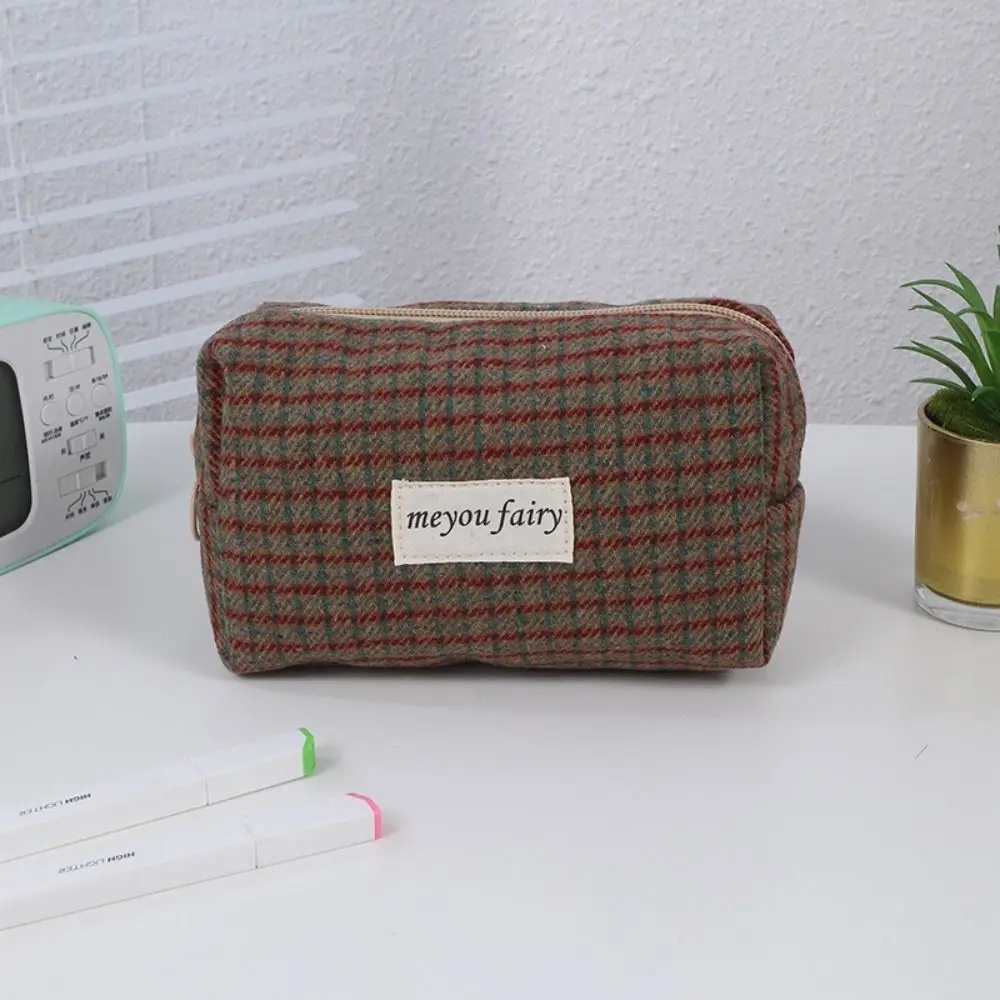 INS Grid Pattern Storage Bag Zipper Large Capacity Makeup Bag Multi-functional Pen Bag Srudents