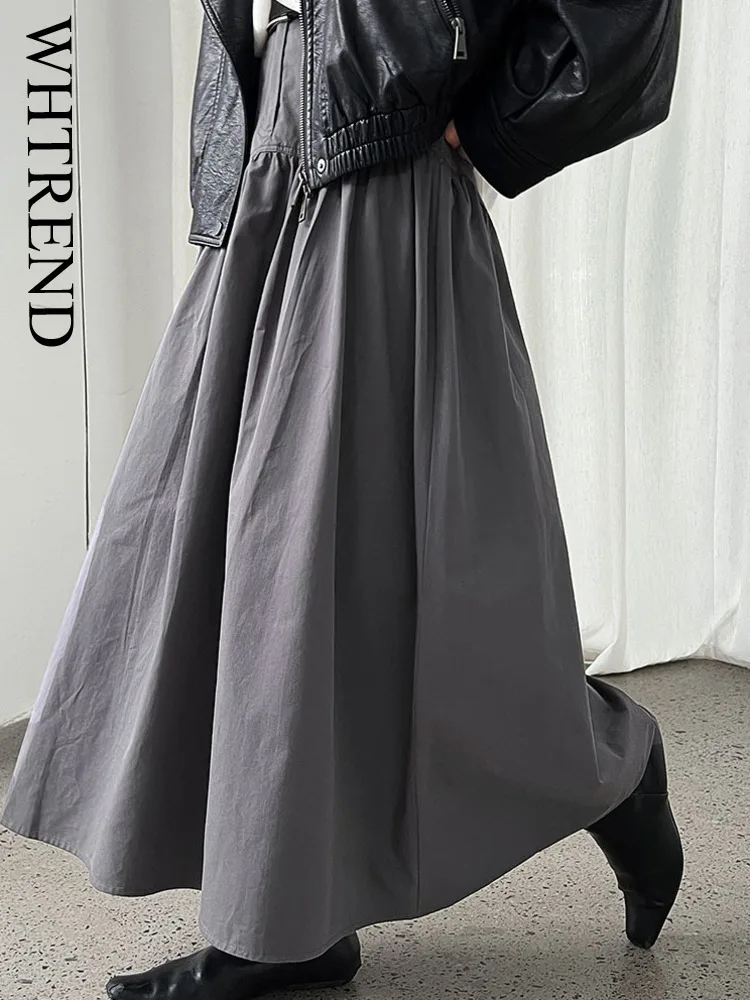 

WHTREND Pleated Umbrella Skirt For Women Versatile High Gathered Waist Design Fashion Skirts Autumn New WH1266