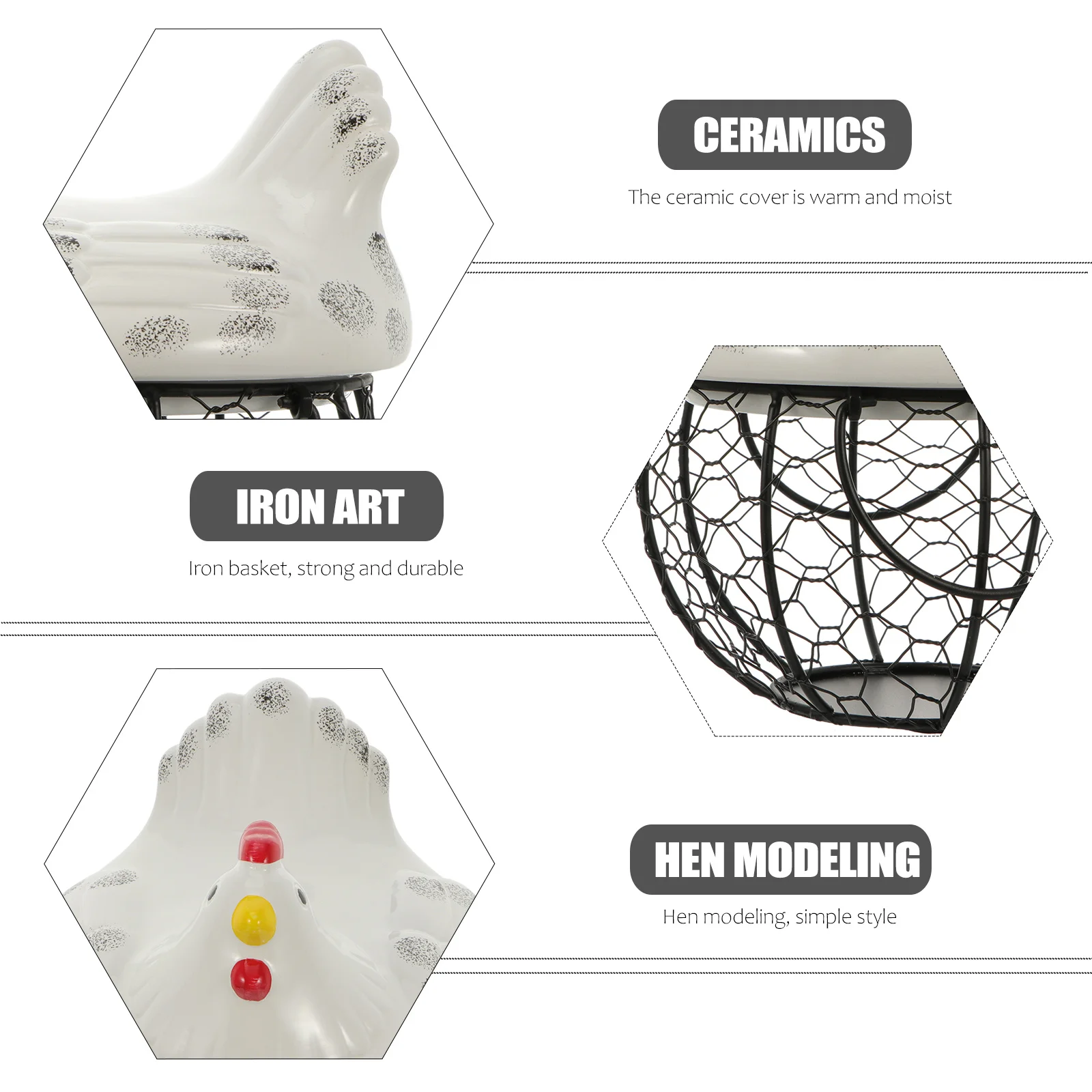 

1Pcs Chicken Shape Egg Holder Premium Ceramic Iron Snack Basket Home Storage Holder Kitchen Desktop Decor Gift Basket