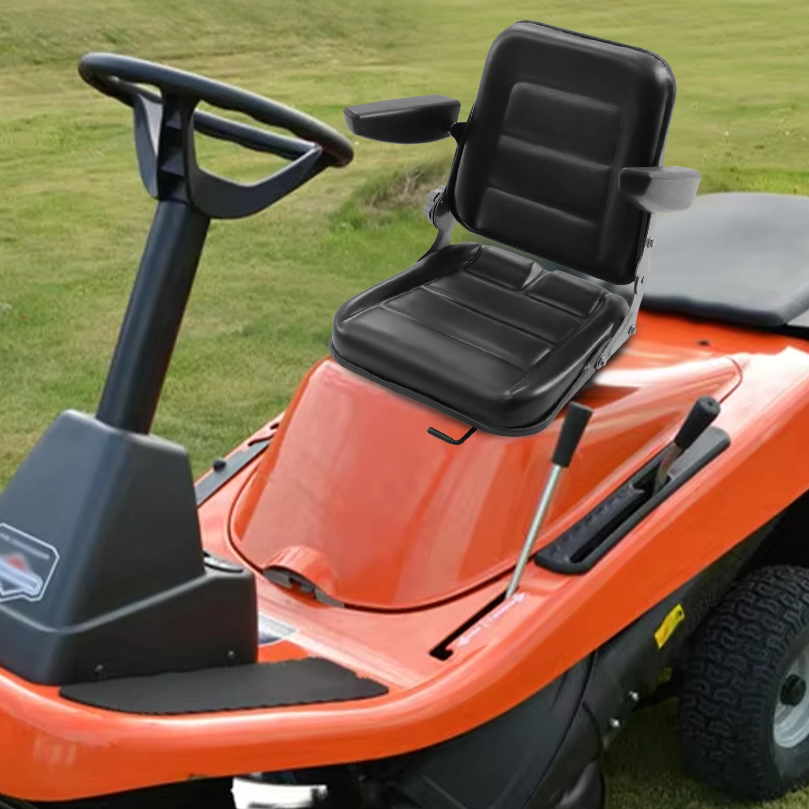Assento de empilhadeira de substituição, assento de suspensão para trator de jardim com encosto ajustável, assento universal preto para cortador de grama