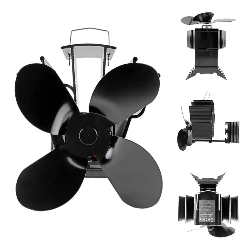 Heat Powered Stove Fan Log Wood Burner Heat Distribution Fan Home Efficient Heating Black Fan Winter Warm Stove Fans Decorations