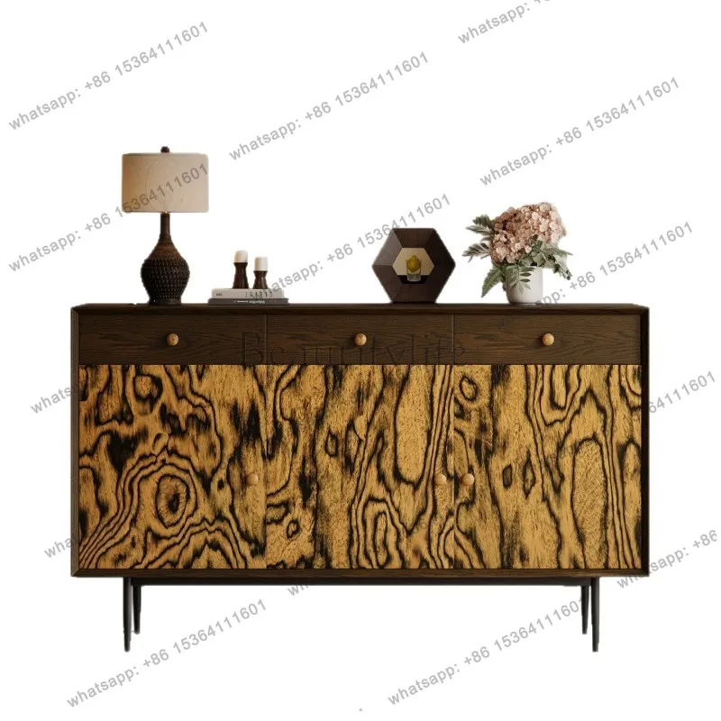 solid wood dining side cabinet, living room household spade veneer storage cabinet, light luxury and high-end sense