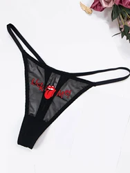 Sexy fashion Solid Color Mesh Mouth & Letter Printing  Low Waisted Panty Lingerie For Woman Ladies Thong Underwear