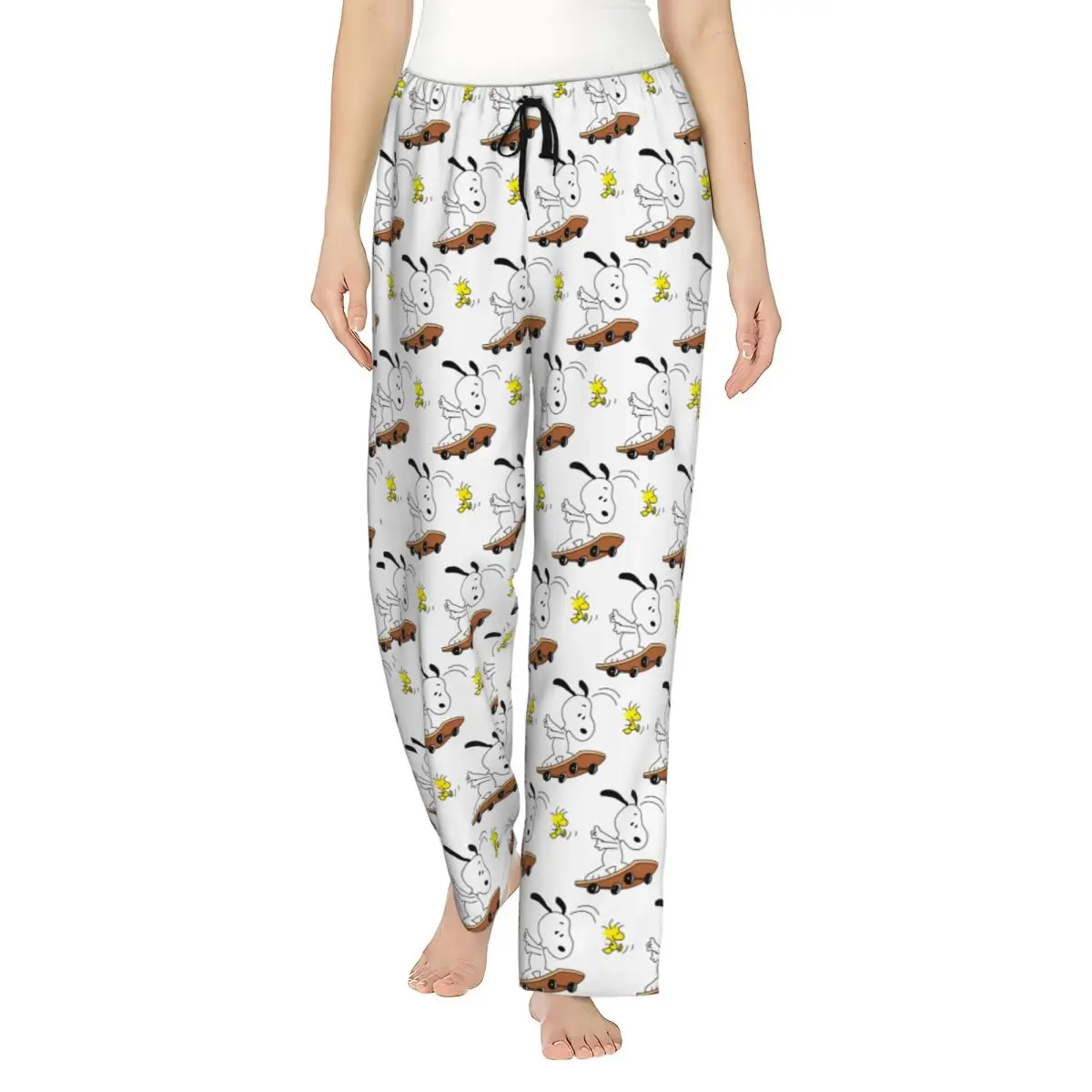 

Womens Cartoon Snoopy Woodstock Anime Dog Pajama Pants Custom Printed Sleep Sleepwear Bottoms with Pockets