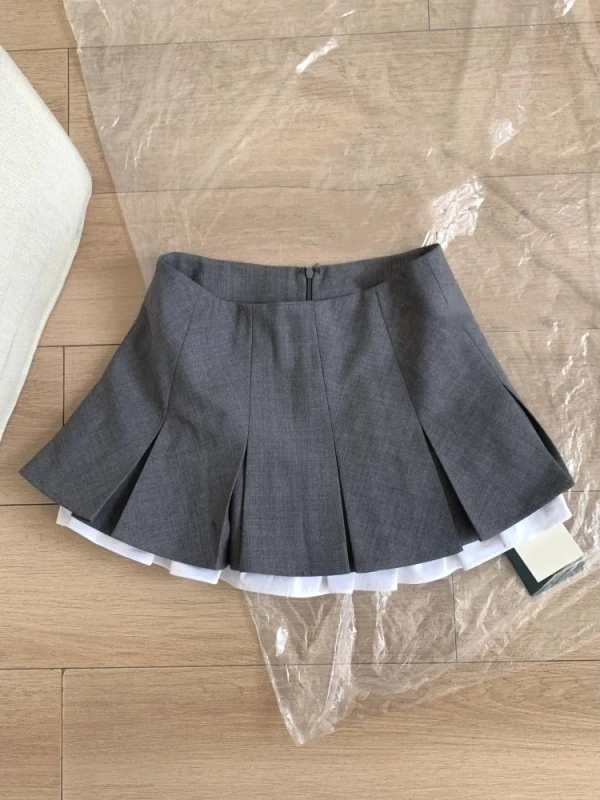 달콤하고 매콤한 슬레 여성용 하이웨이스트 A라인 스커트, 주름과 레이스 밑단이 있는 여름용 슬리밍 및 라이트프루프 스커트