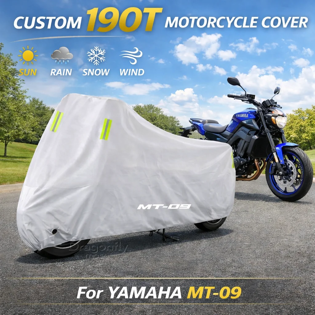 

Чехол для мотоцикла YAMAHA MT-09 MT09 Mt 09 2017 2018 2019, серебристый, водонепроницаемый, защита от УФ-лучей, дождя, пыли, солнца, для улицы и дома