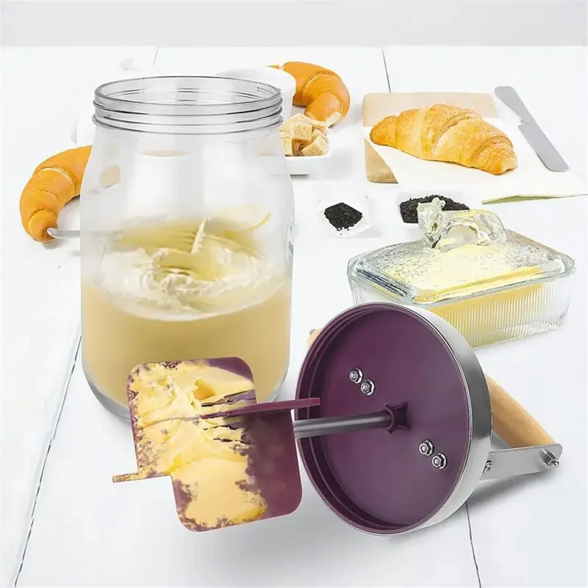 Hand Crank Butter Churner Manual Butter Maker Cream Mixer Silicone Food Stirring Tool Mason Jar Kitchen Accessories 1L HY