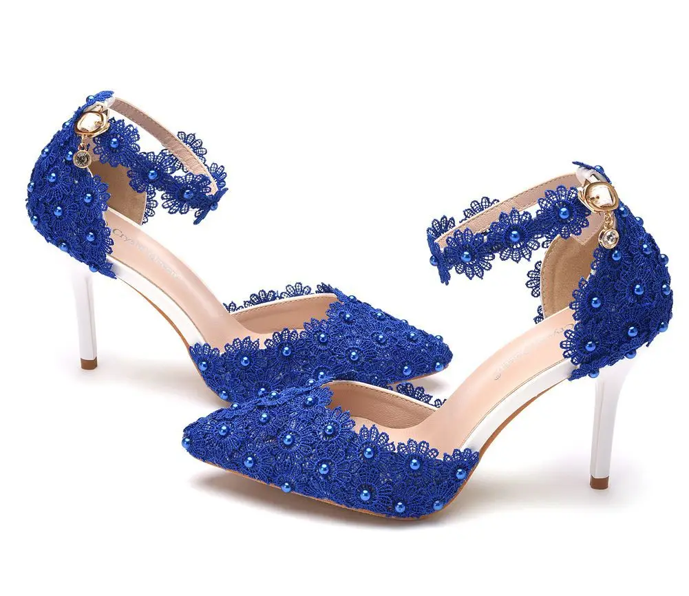 Sandals Slingback Women Pumps Party Lace String Bead PU 9.5CM Thin High Heels High Quality Sandals Elegant Woman Shoes White image 5