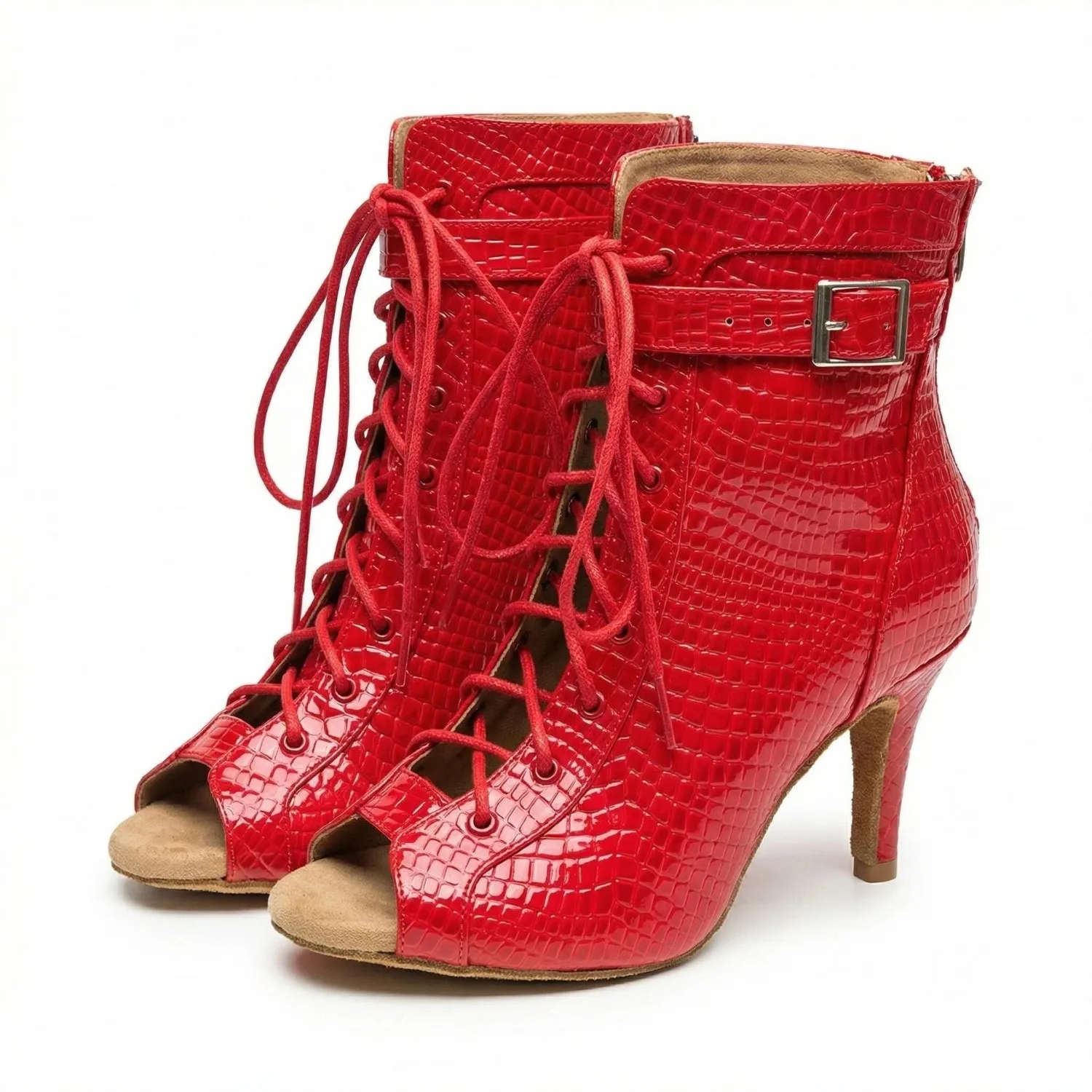 fish-mouth-cool-boots-women's-four-seasons-universal-lace-up-hollow-short-boots-thin-heels-jazz-dance-high-heels-cool-boots