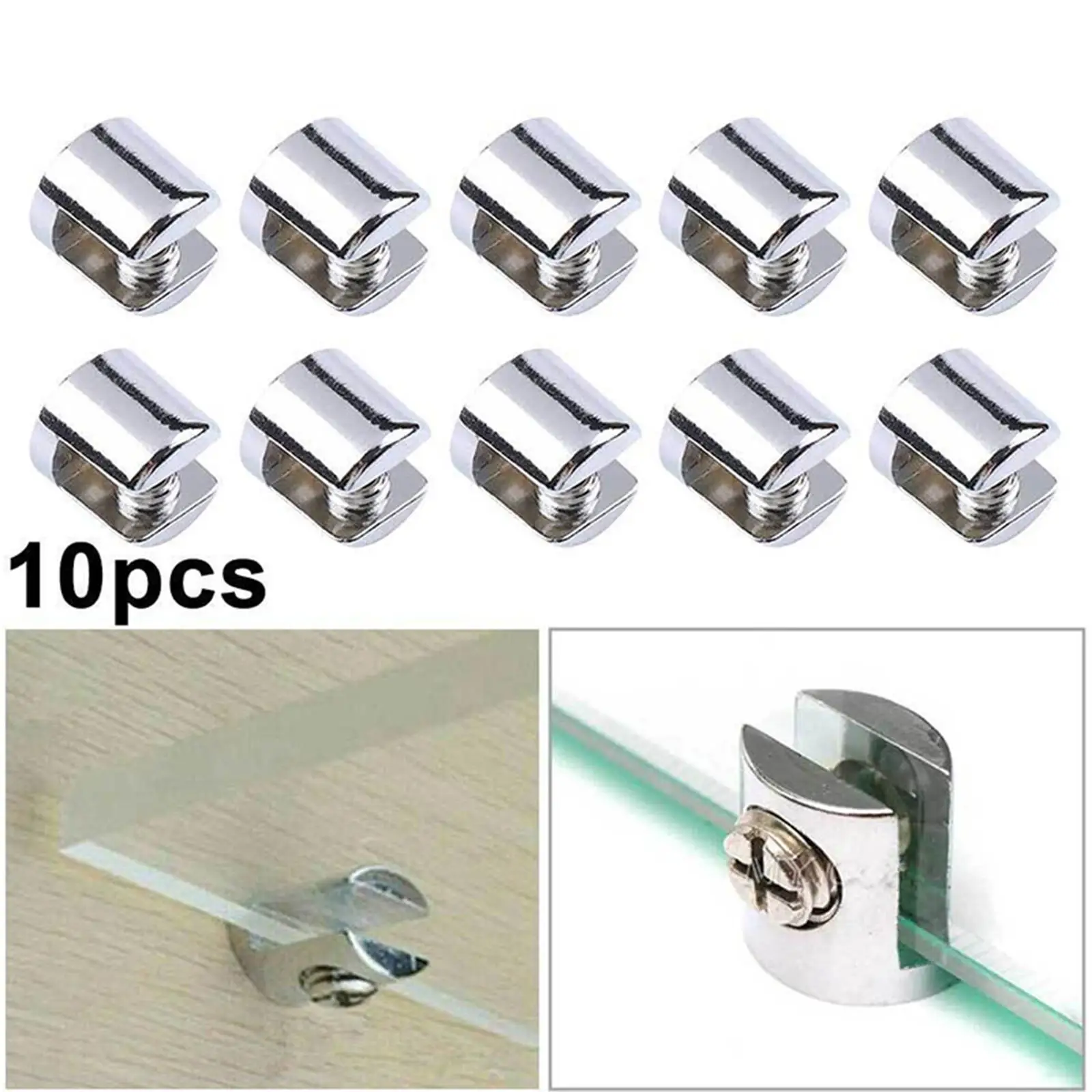 10x Glass Shelf Brackets Clamps Clamp Brackets Clip for 6-8mm Thick Glass Bathroom Mirror Tight Clips Office Glass Clamp Holder