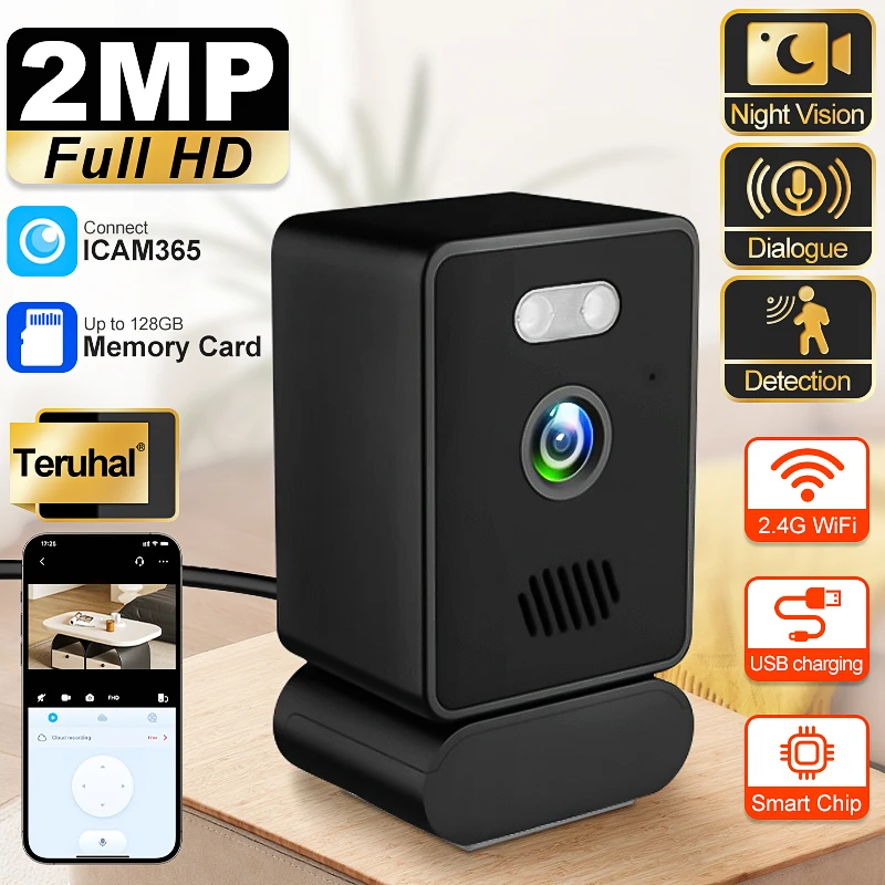 

2-мегапиксельная умная домашняя камера безопасности, монитор для домашних животных, цветной монитор ночного видения, двусторонняя аудиосвязь, 2,4 ГГц, Wi-Fi камера видеонаблюдения