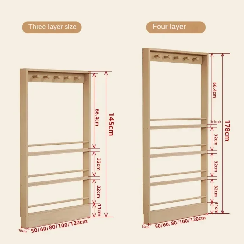 Door-Back Ultra-Thin Bookshelf Solid Wood No-Drill Storage Cabinet Children\'s Book Rack Wall-Mounted Space-Saving Coat Rack