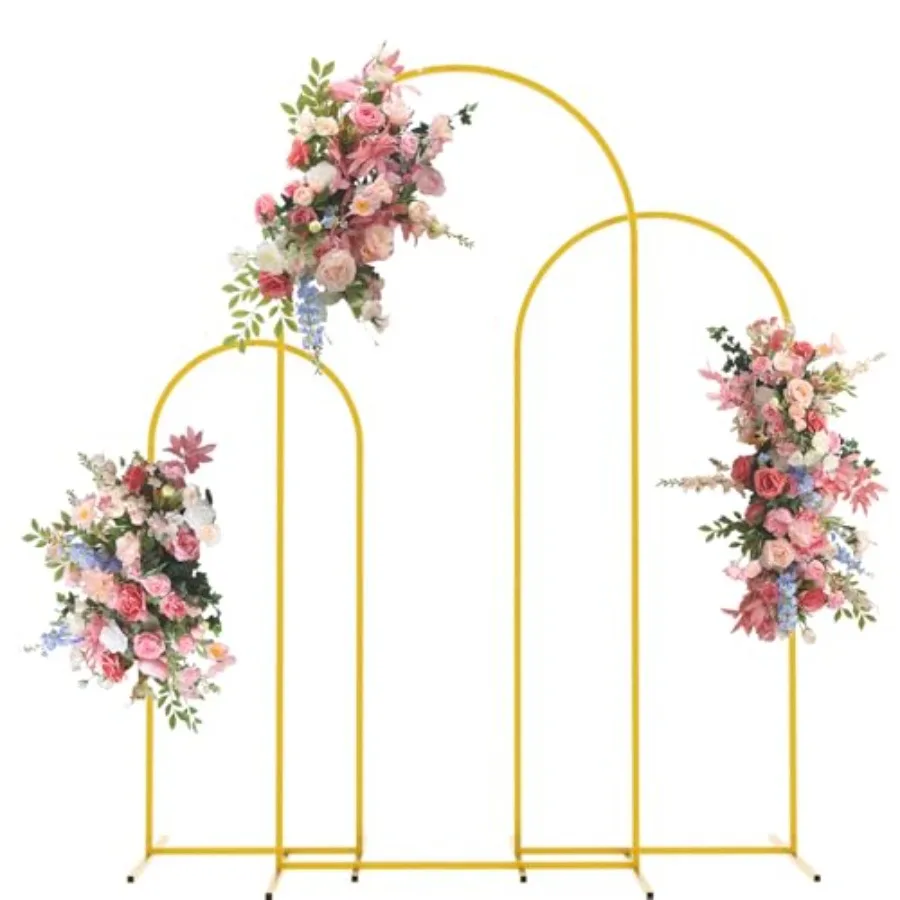 

Wedding Arch Backdrop Stand Set of 3 6FT/5FT/4FT,metal, black, adjustable height and stable for wedding, birthday, baby shower,