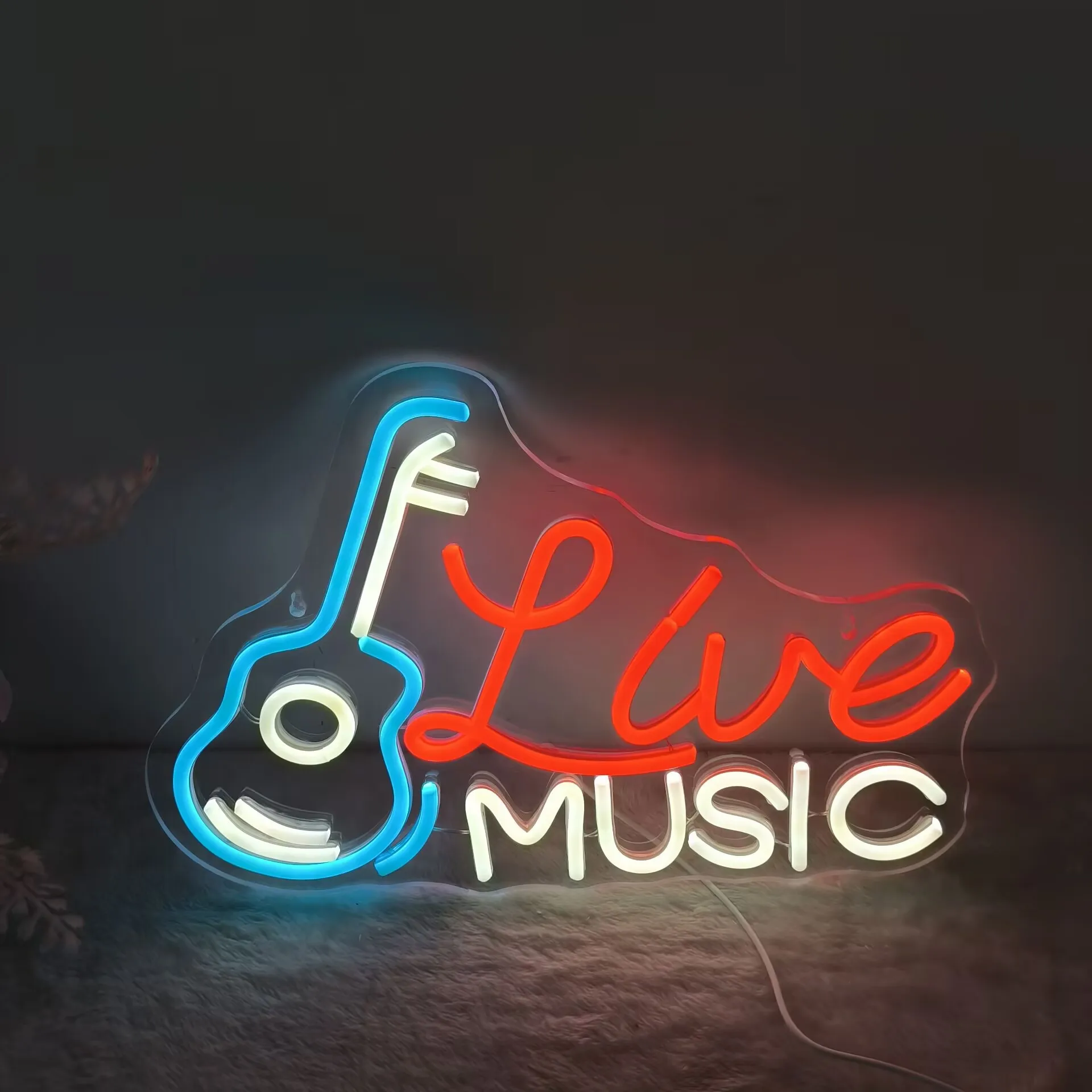 

Гитара LIVE MUSIC USB Неоновая вывеска с регулируемой яркостью для музыкальной комнаты Домашний бар Сценический декор Яркий светодиодный настенный художественный декор Создайте сценическую атмосферу