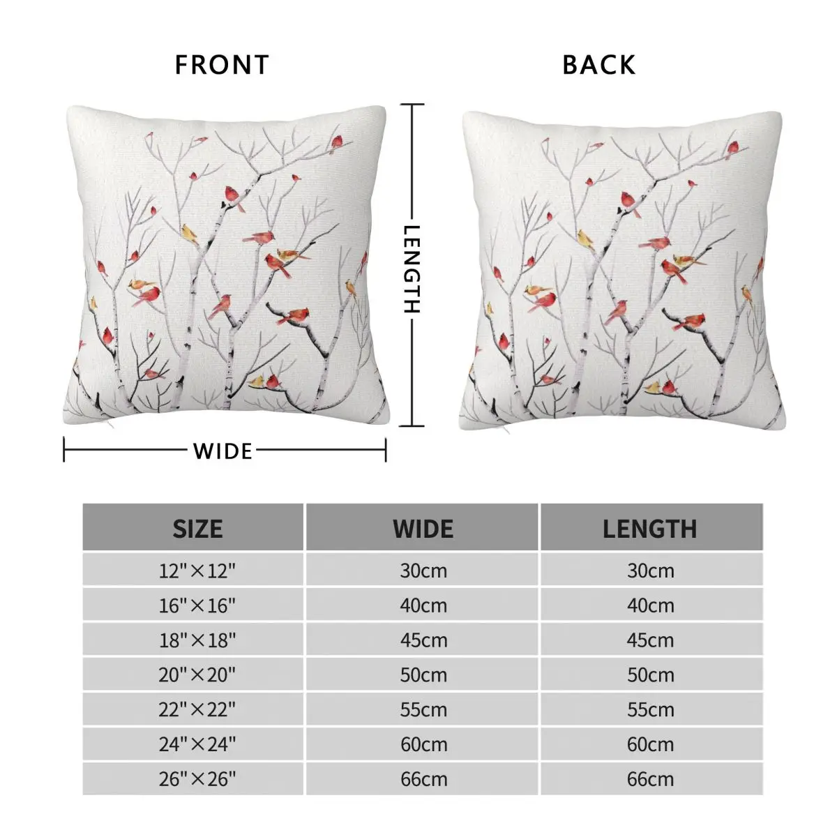 Birch Tree And Cardinal Square Pillowcase Polyester Linen Velvet Creative Zip Decorative Home Cushion Cover 18