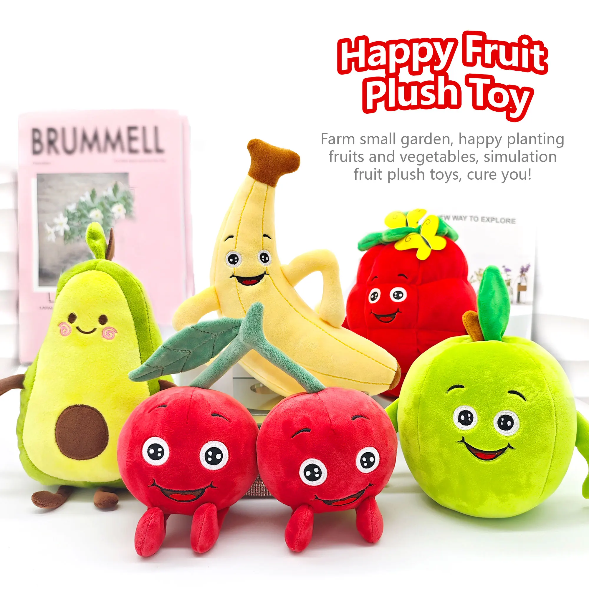 Imitation fruit fruit plush toy apple banana raspberry pastoral style decoration soft pillow, event party doll, birthday gift