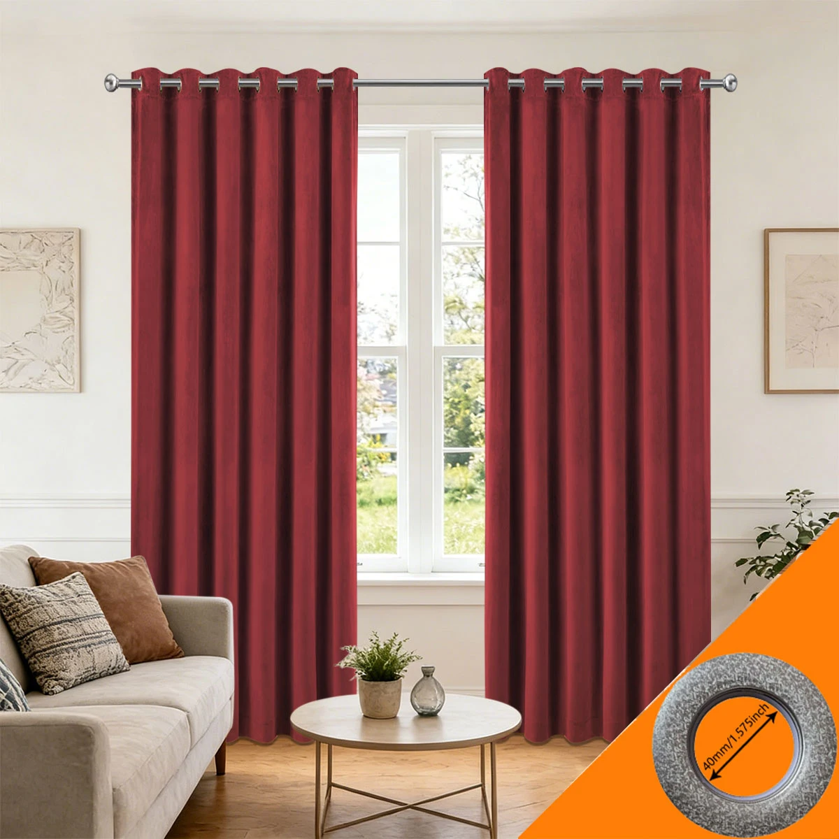 Burgundy Red Velvet Grommet Curtain, Light Blocking Privacy Drape for Retro Luxury Living Room Bedroom Balcony Home Decor