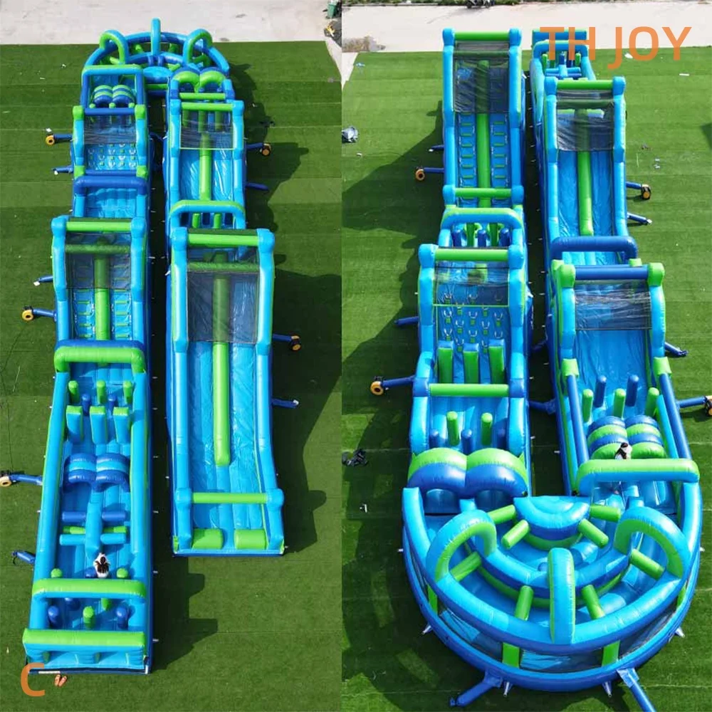 Pista de obstáculos inflable gigante de juego de desafío de 35x8m, toboganes inflables comerciales para pista de obstáculos al aire libre a la venta