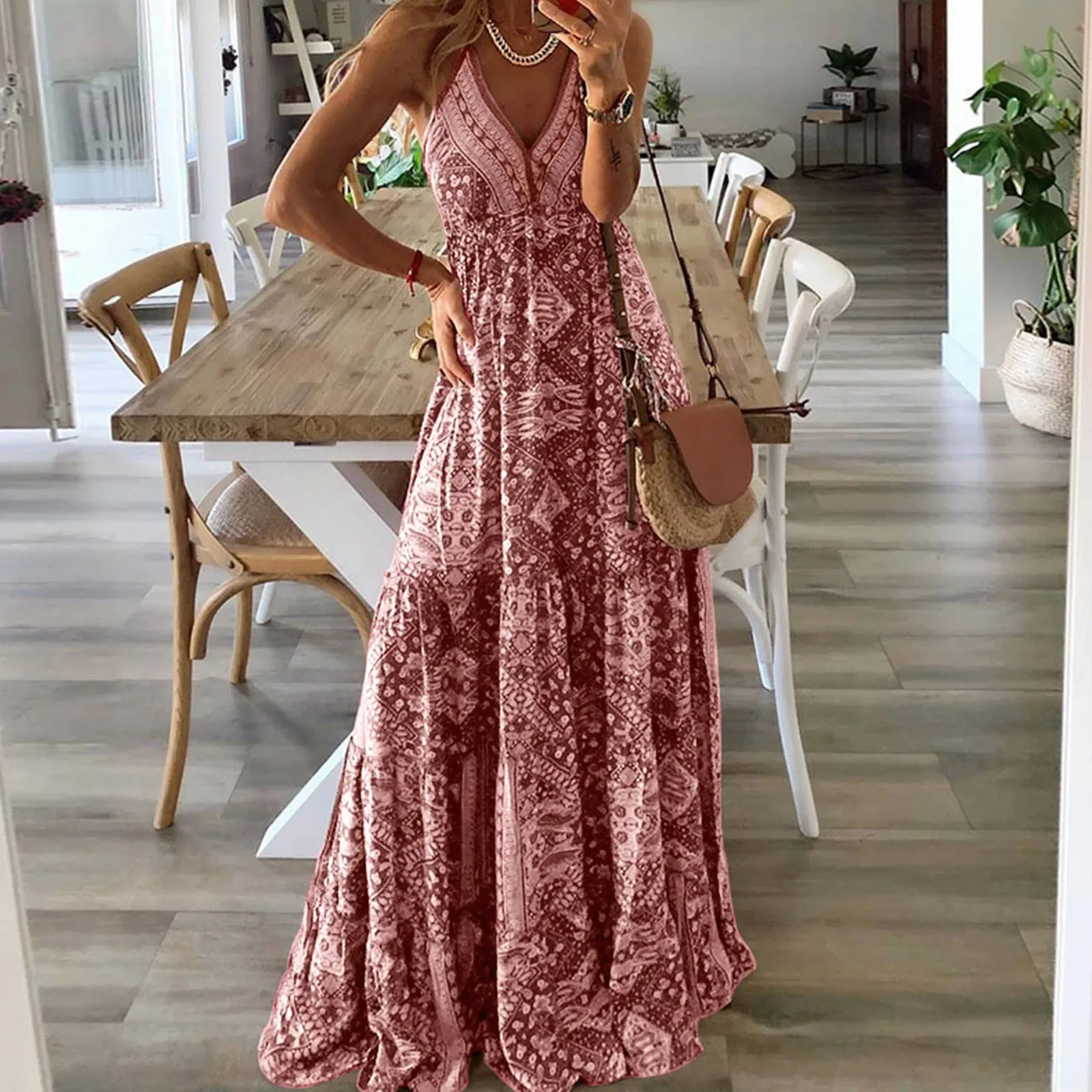 

Evening Dresses Plus Size Women V Neck Dress Sling Floral Long Sexy Dress Sleeveless Bohemian Beach Elegant Dresses Abiti Lunghi