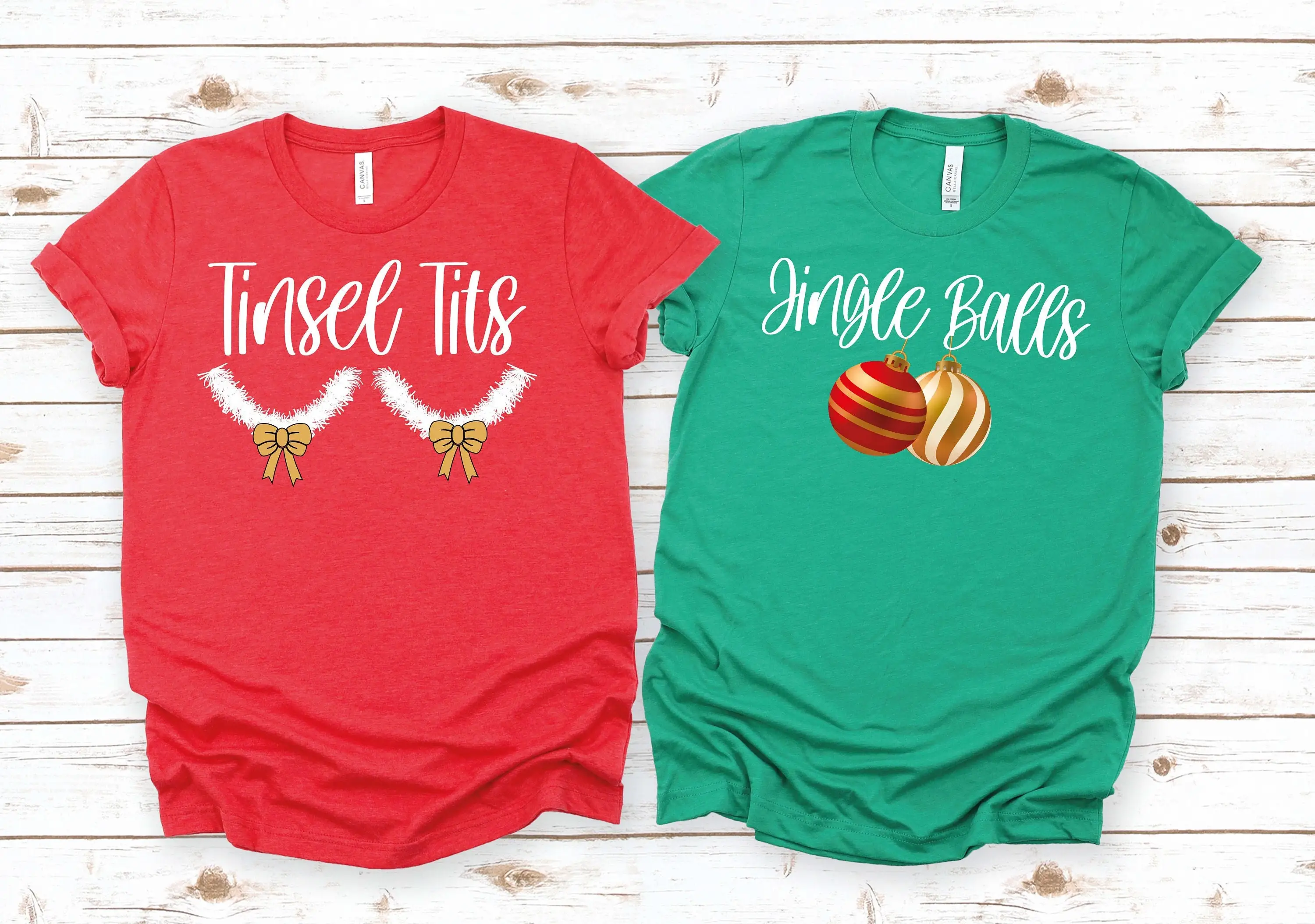 Jingle Balls Tinsel Tits T Shirt Christmas Matching Couple Funny Couples Inappropriate