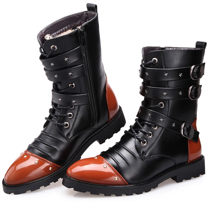 

men fashion high motorcycle boots black original leather shoes brand designer autumn winter boot stage nightclub knight botas