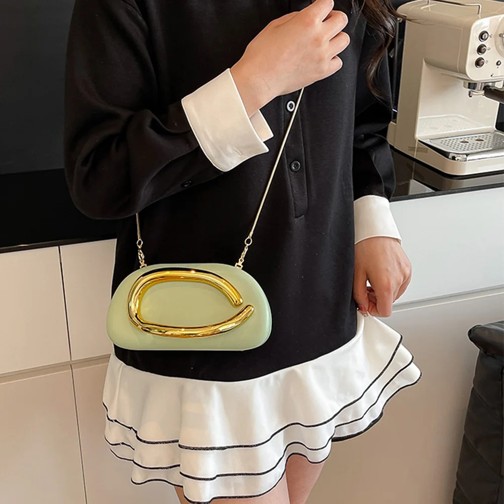 Sac à main en cuir PU pour femmes, poignée en métal, couleur unie, décoration en métal, pochette à bandoulière pour dîner de soirée