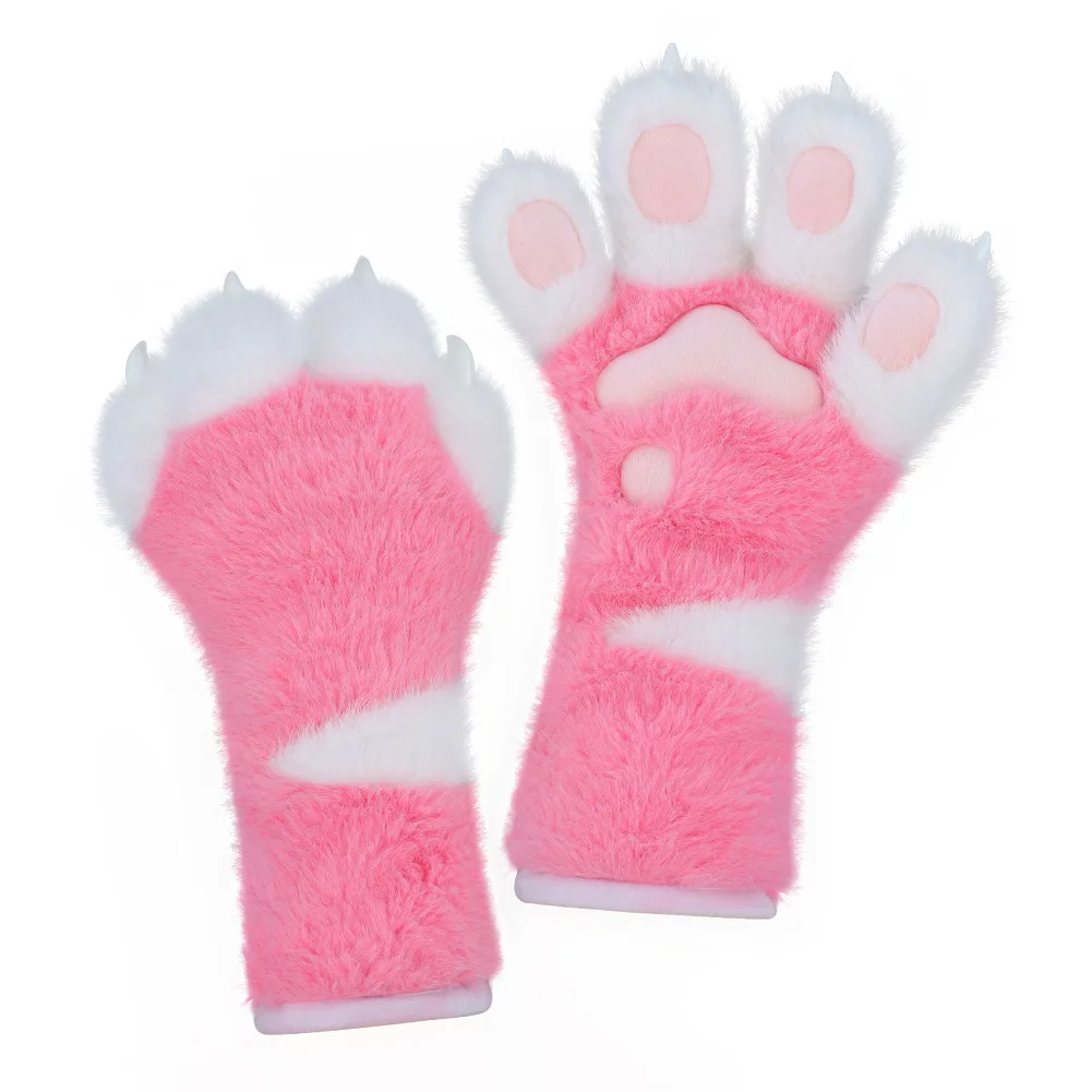 Cat Paws, 3D Fluffy Cat Paw Gloves with Soft Pink Paw Pads, Halloween Anime Party Lolita Animal Cosplay Costume Accessories