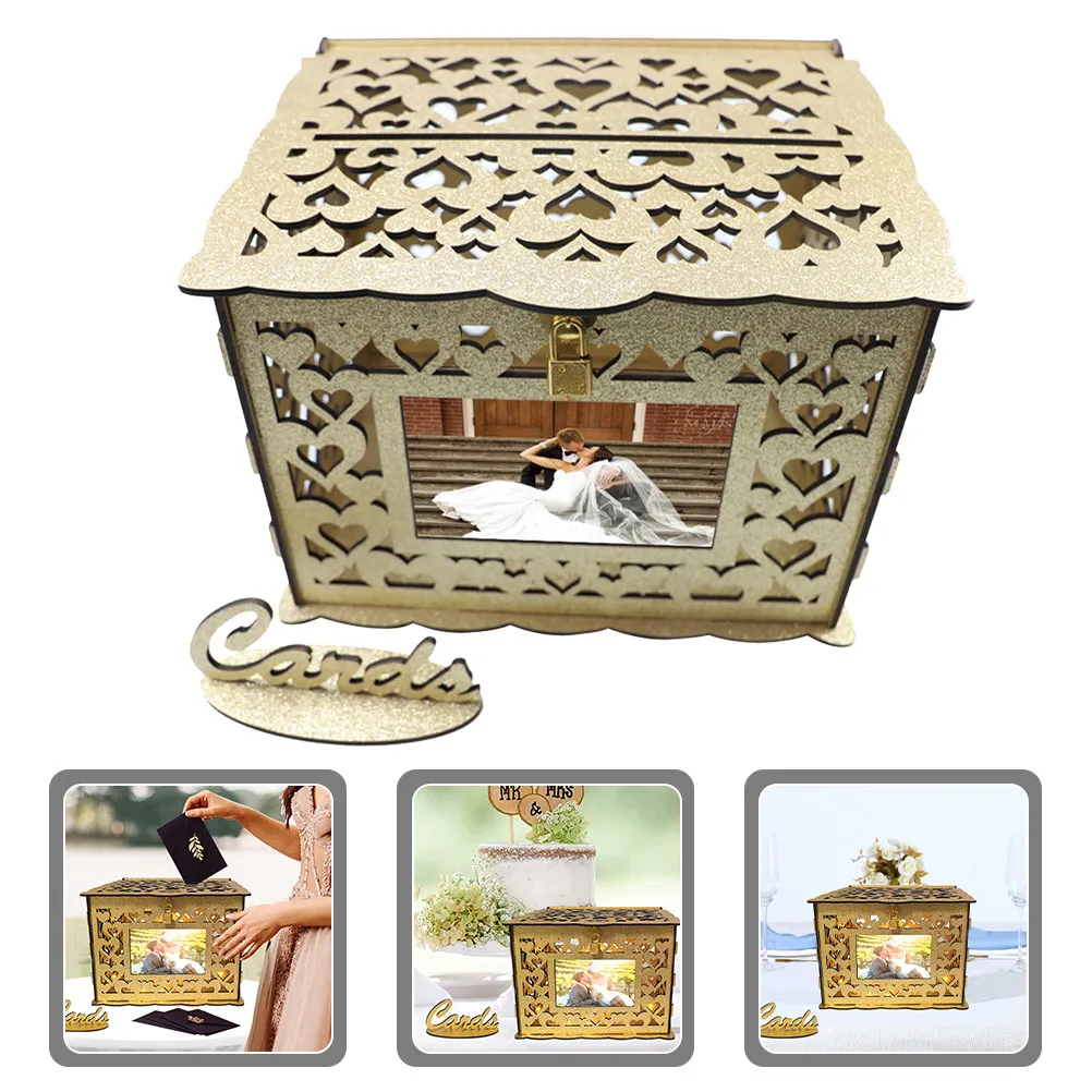 

Набор из 1 шт. деревянной коробки для свадебных открыток, полый держатель для поздравительных открыток, декор с натуральным древесным узором для юбилеев, церемоний благословения и вечеринок