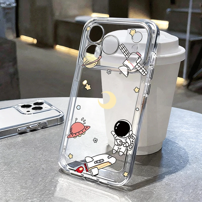 Transparente Handyhülle mit Cartoon-Astronauten-Muster für iPhone 17 16 Pro 17 15 14 13 Pro Max 12 – Stoßfeste TPU-Silikonhülle