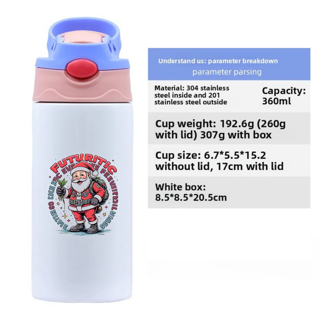 Tazza termica in acciaio inossidabile 304 Tazza di paglia per bambini futuristica a tema Babbo Natale Regalo di Natale Sette discendenti cus