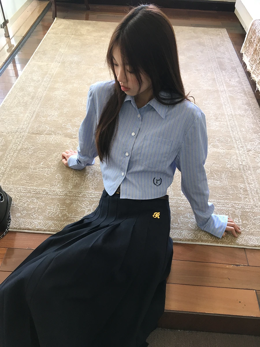 

Blue Striped ort Sve Women's irt Autumn 2025 New Sle Commute Ele Faion G Red Person's Club Polyester Cotton ...