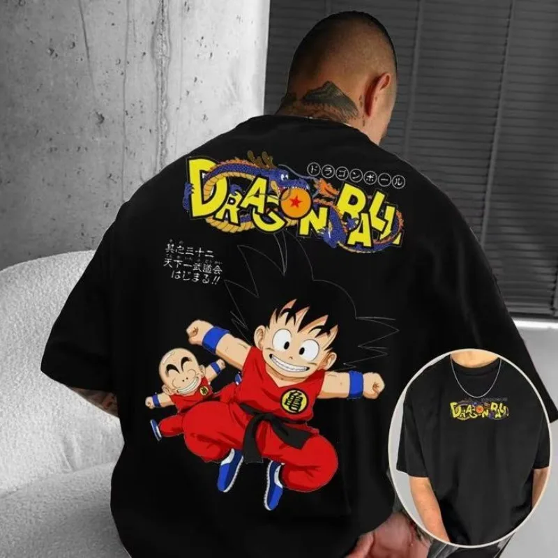 

Dragon Ball Super Saiyan 2025 Summer New T-shirt Loose Printing Japanese Animation Round Neck Pure Cotton Short Sleeves