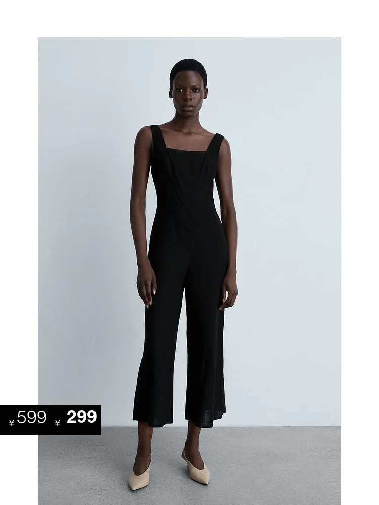 

Женский комбинезон Mango из льна на бретелях с высокой талией, длинные брюки, весна 2024, прямой крой, стандартная толщина, распродажа в наличии