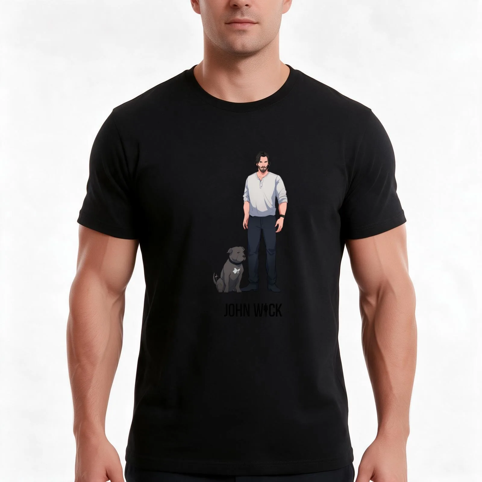 John wick with his dog Baba yaga the Boogi man T-Shirt, Summer Casual Cotton Tee, Oversized Streetwear Tops, Unisex Men Women