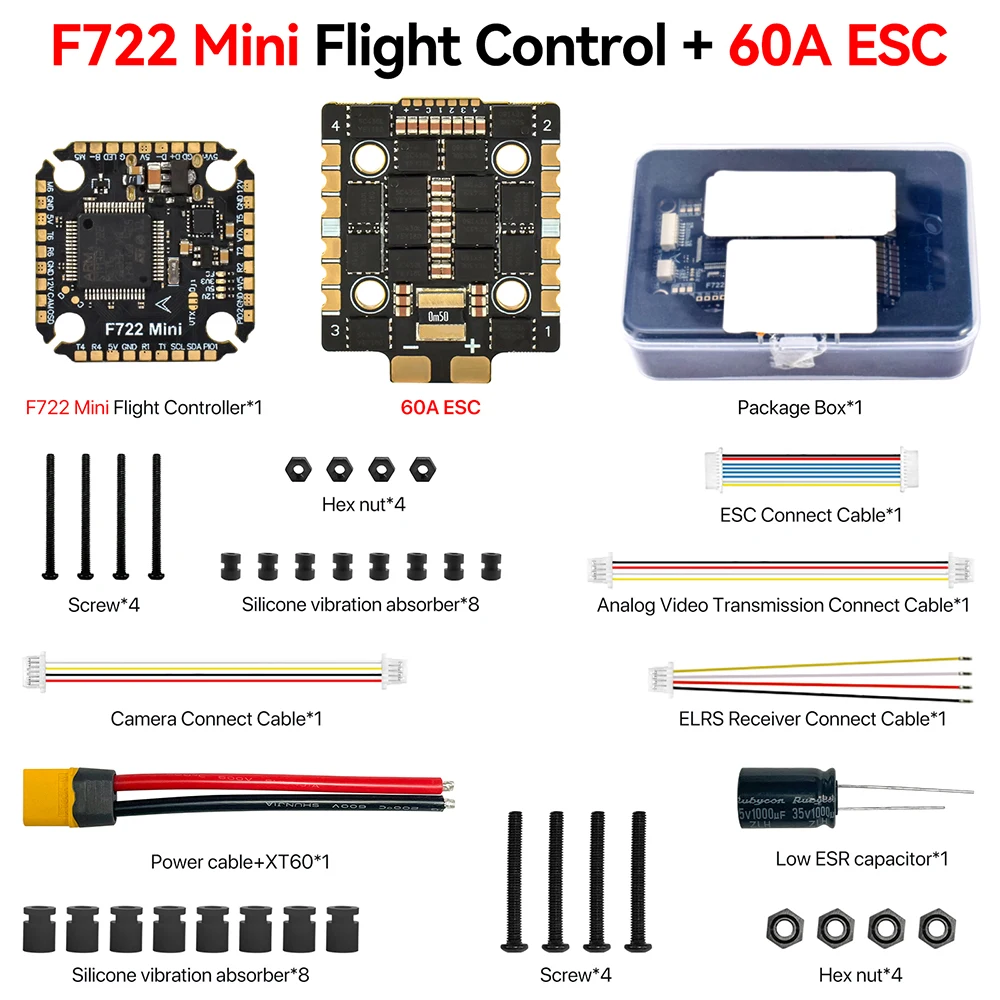 F722 mini Flight Stack F722 Mini Flight Control 60A ESC 3-8S Lipo 20x20mm ICM42688 Gyro voor afstandsbediening FPV Racing Drone