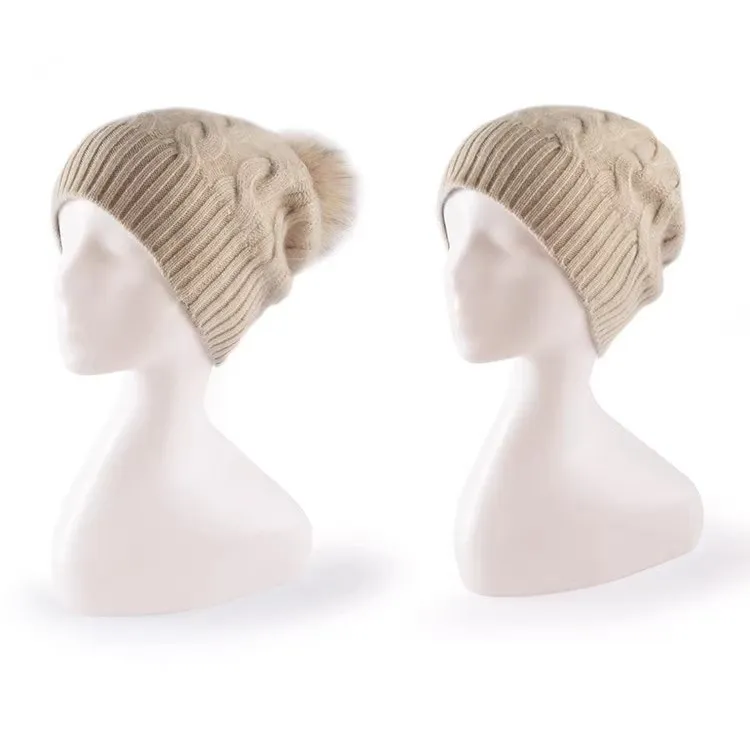 Neuer Winter-Wollhut 100% Wolle Gestrickte Warme Mütze mit Zopfmuster Kaschmirmütze für Kaltes Wetter – Detail 2