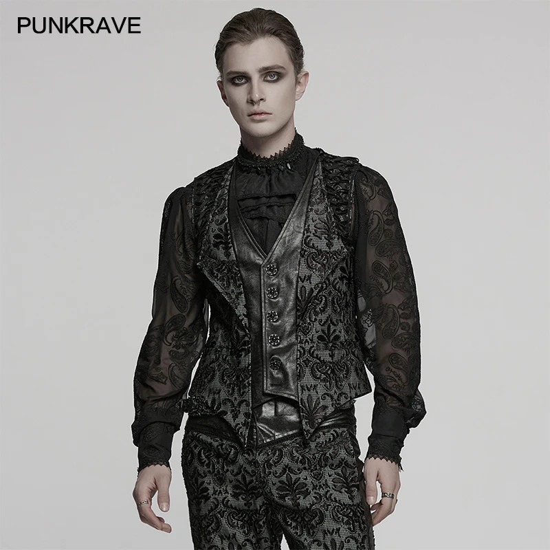 

PUNK RAVE Men's Gothic Gorgeous Elegant Retro Palace Embroidered Patterns Waistcoat Novel Handsome Gentlemen's Dark Waistcoat