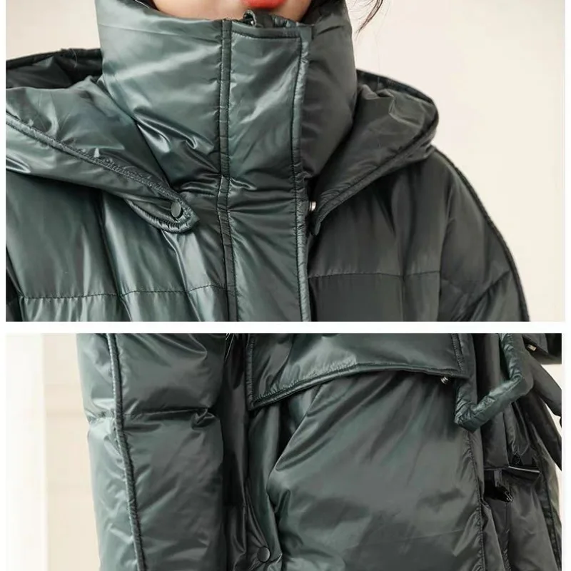 2023 New High-end Down Jacket Women Mid Length Loose and Thickened Casual Fashion Hoodie Jacket