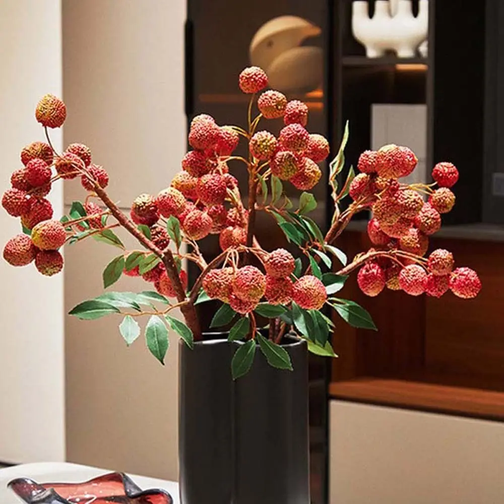 Plastic Artificial Lychee Fruit Branches Foam Fruit Elegant Simulation Litchi Fruit Realistic Handmade Fake Plants