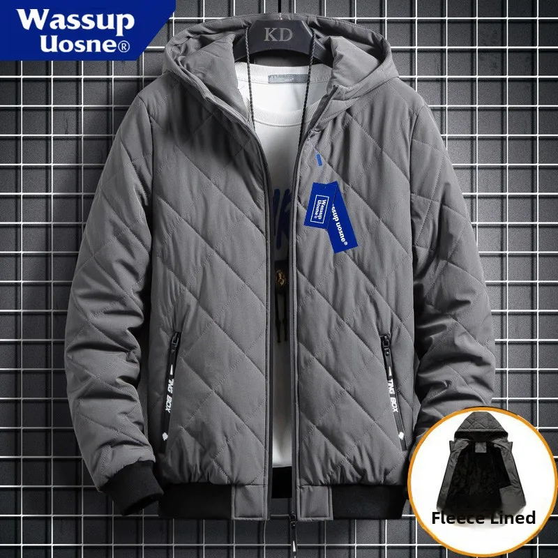 

Мужская утепленная хлопковая куртка WASSUP с капюшоном, зимнее теплое пальто с защитой от ветра, с ромбовидным узором, на флисовой подкладке