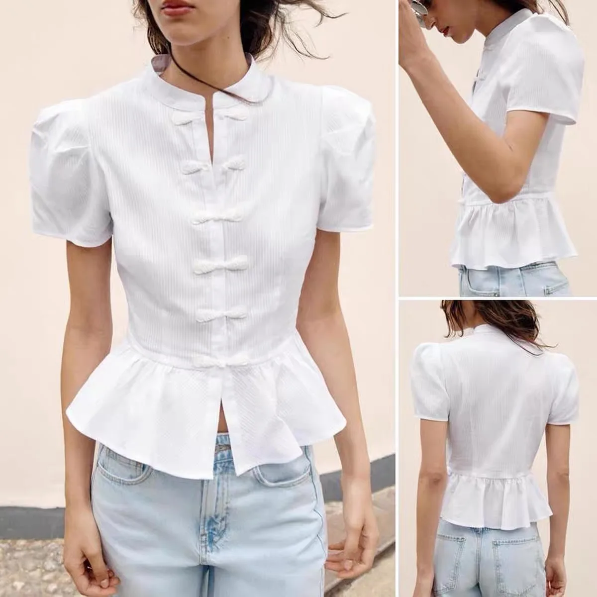 Fashionable round Neck Rope Knot A-Line Shirt Women's Polyester Fiber Breathable Short Sleeve Summer New Arrival Shirt