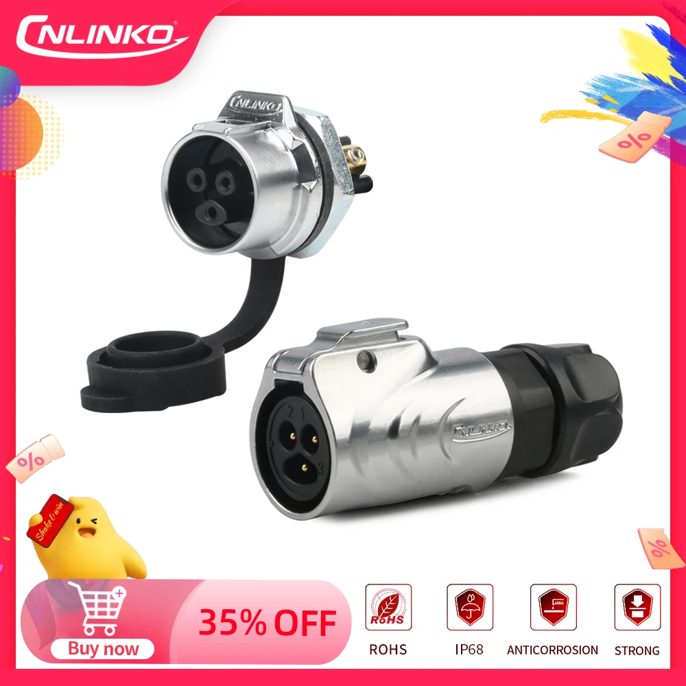 CNLINKO LP12 Fast Screw Locking Aviation Connector Waterproof 12mm 3 Pin Electrical Power Connector for Industrial LED Lights