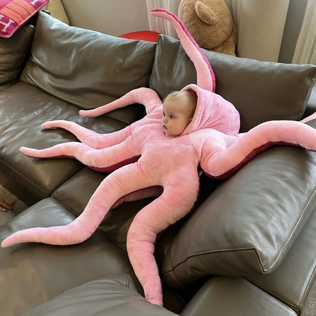 2024NEW Octopus Cosplay For Newborn Baby Halloween Costumes Pink Cushion Christmas Pillow Romper