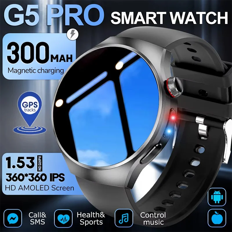 

Новые умные часы 5 Pro, GPS-трекер, пульсометр, 1,53-дюймовый AMOLED-экран, IP67, водонепроницаемые, BT-вызов, несколько спортивных умных часов