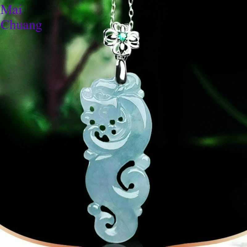 

S925 Silver Inlaid Natural Jade Hollow Dragon Pendant Hand-carved Necklace Fashionable Exquisite for Men and Women Amulet Gift