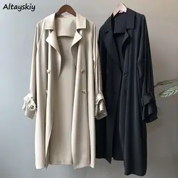 Trench Women Office Lady Baggy Temper Minimalist French Style Autumn Coat Fashion Vintage Harajuku All-match Classic Long Sleeve