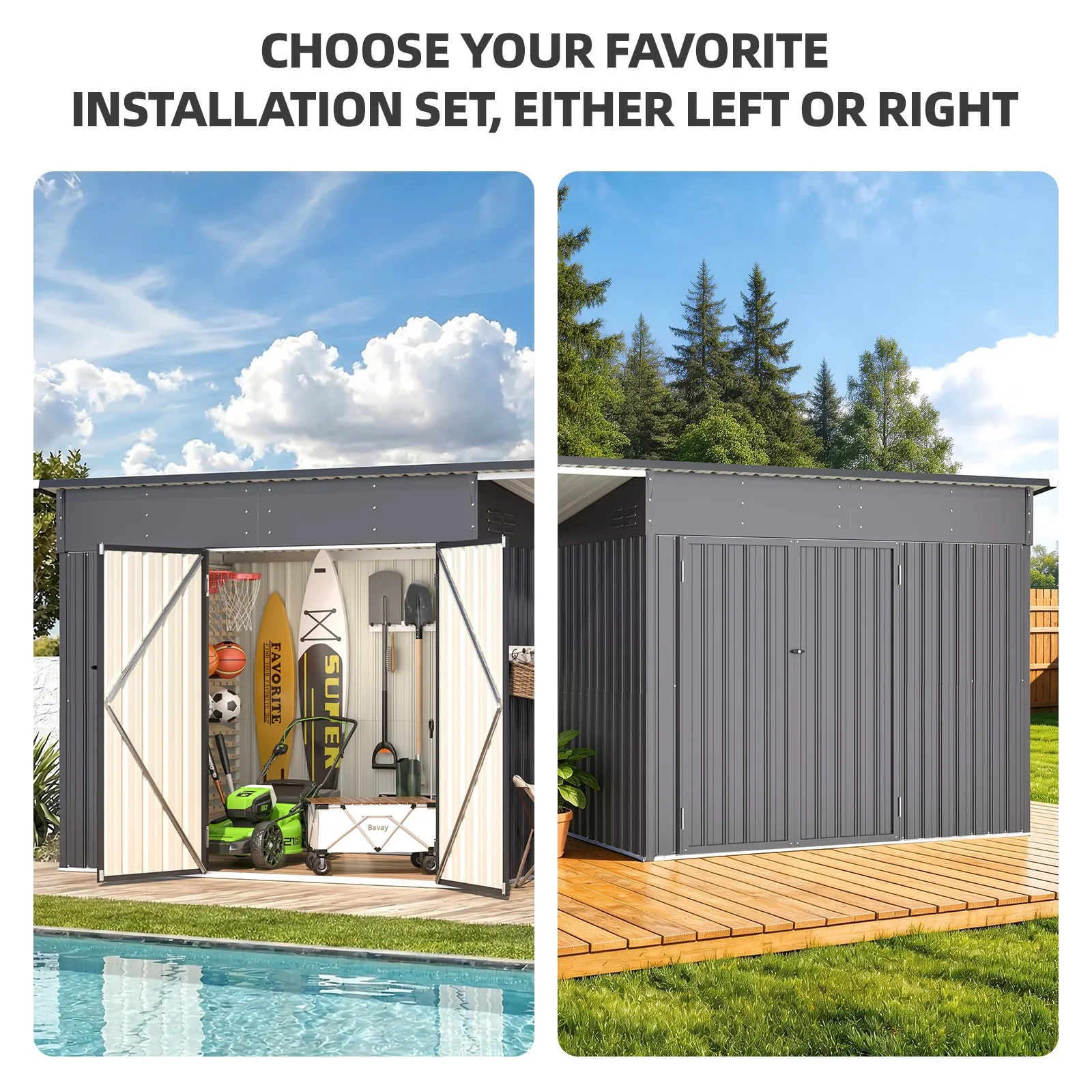 Outdoor Open-Sided Metal Storage Shed with Attached Hardtop Metal Gazebo view 6